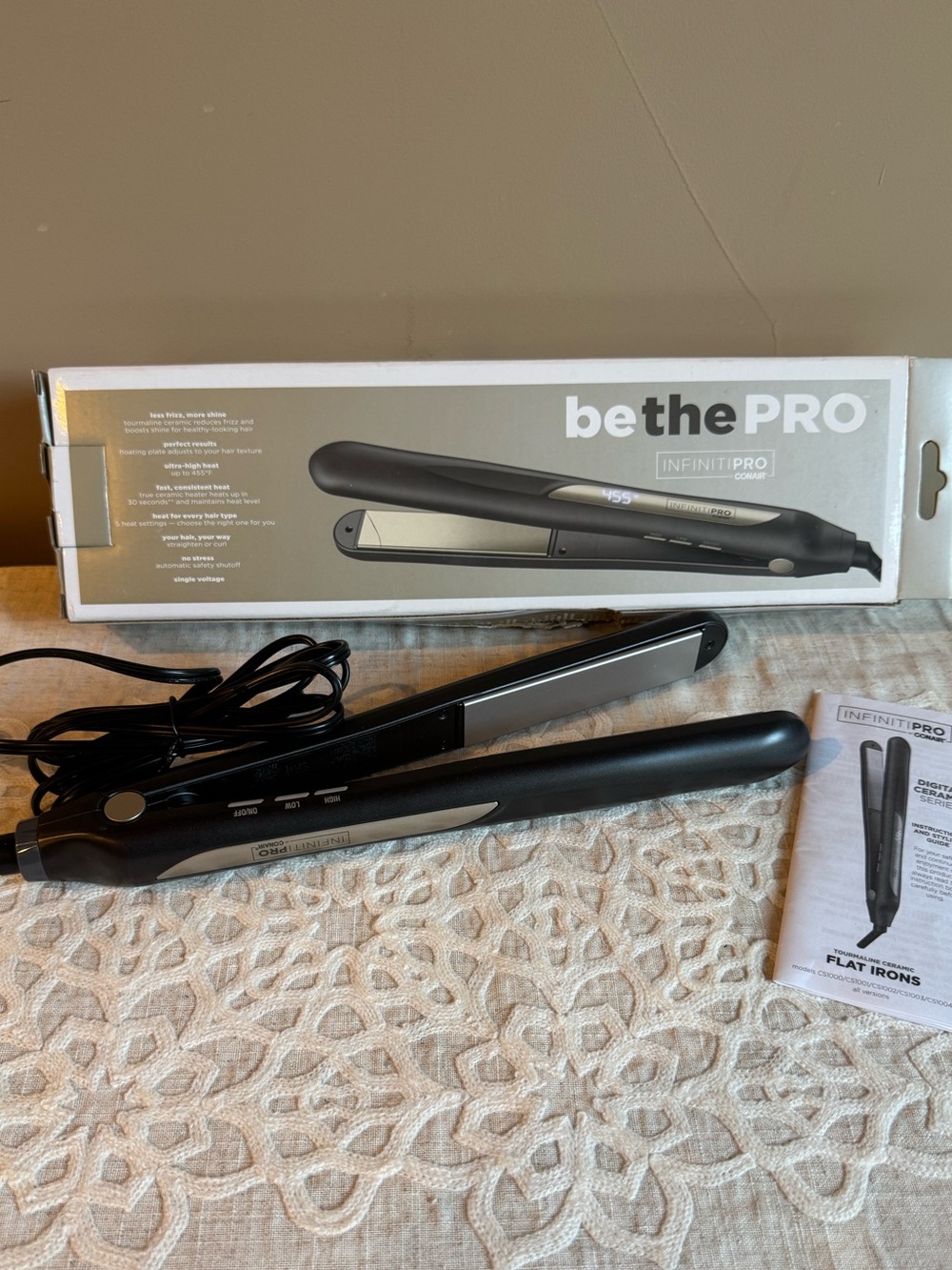 be the PRO INFINITIPRO by Conair 1” tourmaline Black Flat Iron - NIB
